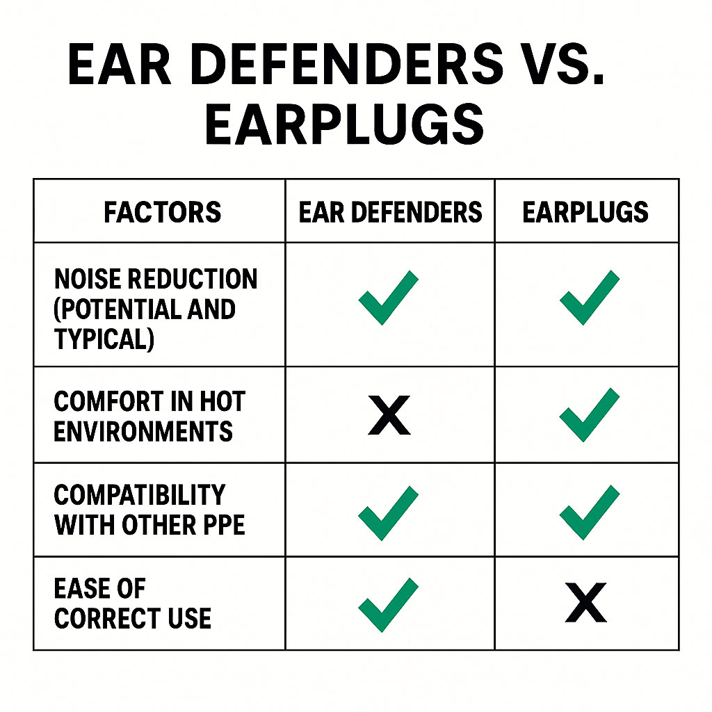 Ear Defenders vs Ear Plugs comparison chart