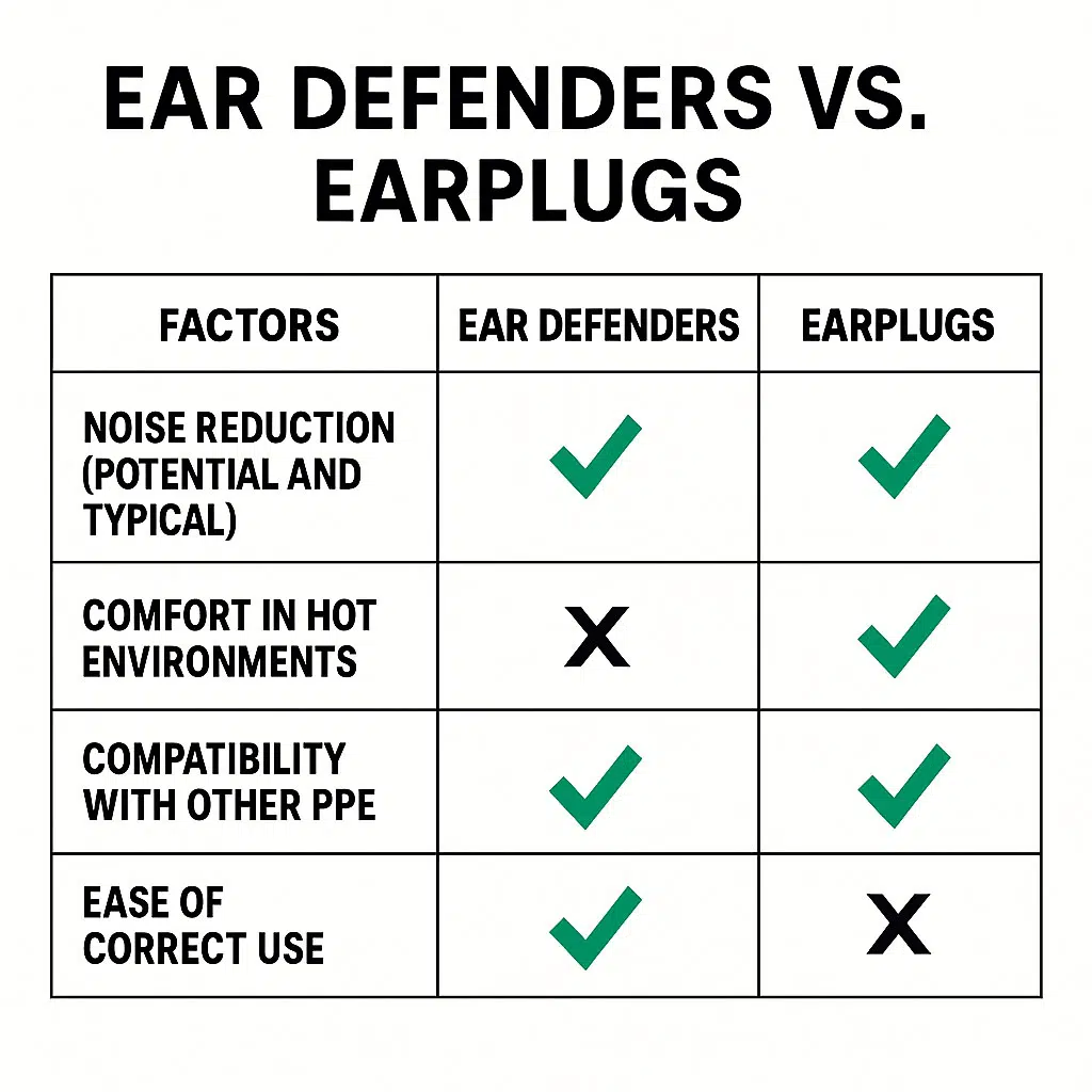 Ear Defenders vs Ear Plugs comparison chart