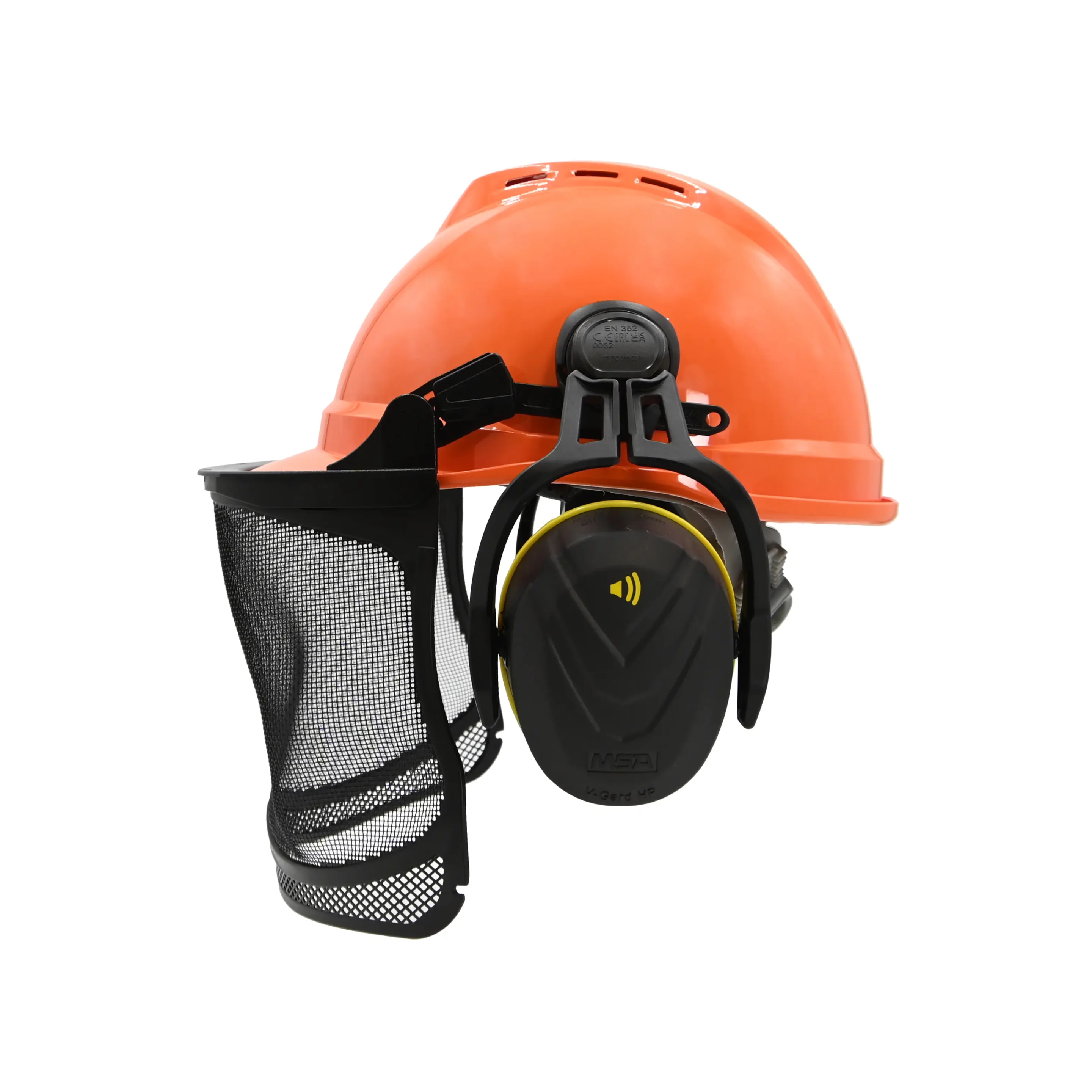 MSA V-Gard 500 Vented Helmet with Ear Defenders and Visor - EN397 - Image 3